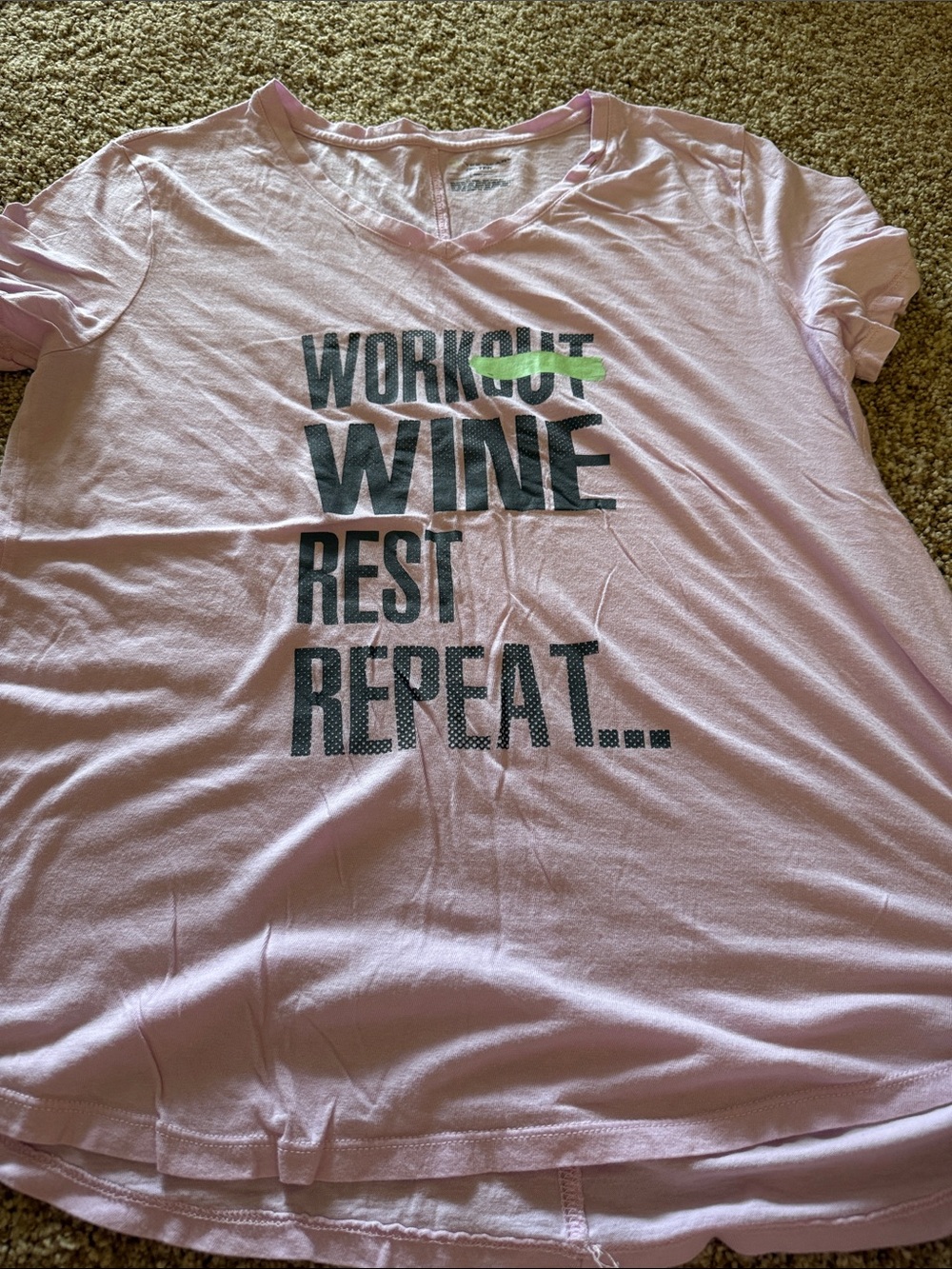 Women’s Pink Graphic Tee - Workout (work) Wine Rest Repeat